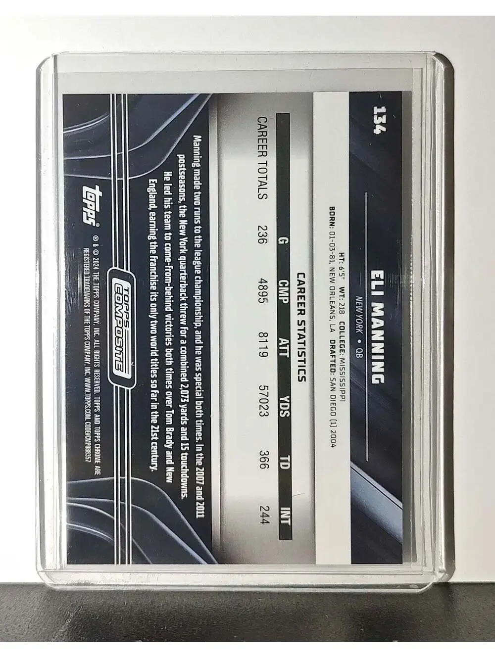 Eli Manning 2023 Topps Chrome Black NFL #134 Card New York Giants